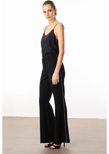 Moda Ilgi Kadın Yanları Şerit Swaroski Pantolon 5008 Siyah fiyatları