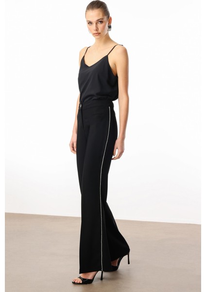 Moda Ilgi Kadın Yanları Şerit Swaroski Pantolon 5008 Siyah modelleri