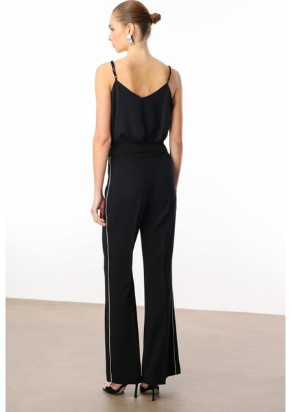 Moda Ilgi Kadın Yanları Şerit Swaroski Pantolon 5008 Siyah fırsatları