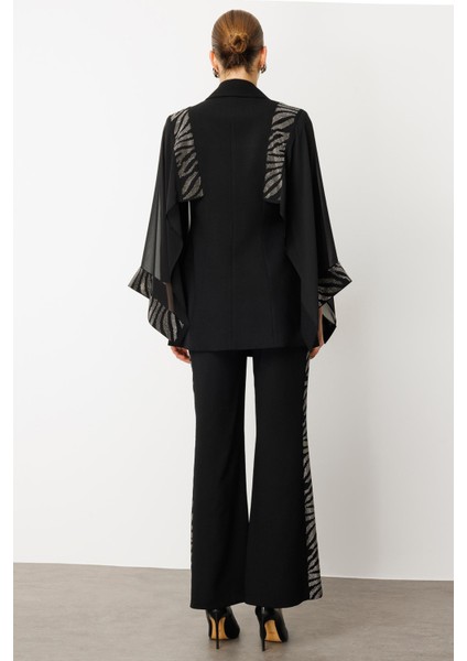 Moda Ilgi Kadın Şifon Pelerin Detaylı Taş Işlemeli Ceket 0065 Siyah fırsatları