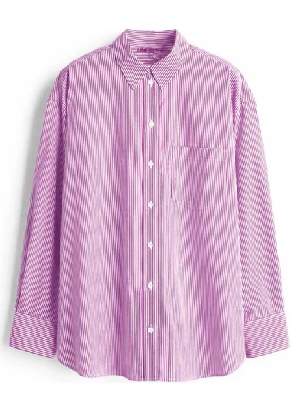 Pembe Çizgili %100 Pamuk Bol Kesim Kadın Gömlek indirimleri