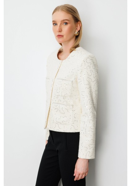 Kadın Pullu Şanel Ceket 5041 Ekru fiyatları