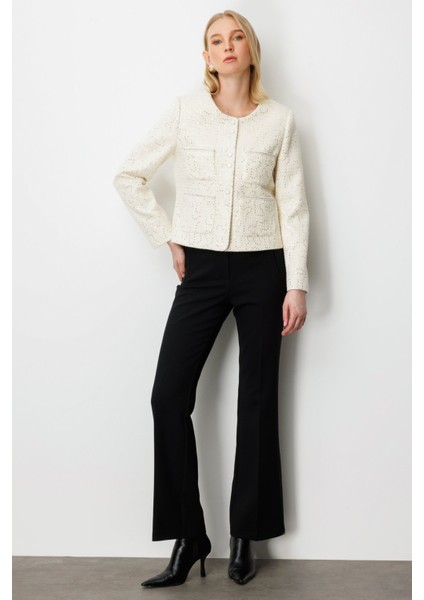 Kadın Pullu Şanel Ceket 5041 Ekru modelleri