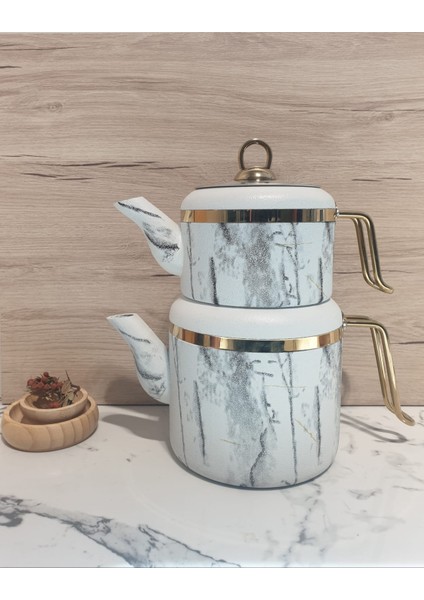 Venda Chef 2,25 Litre Beyaz Granit Çaydanlık Seti