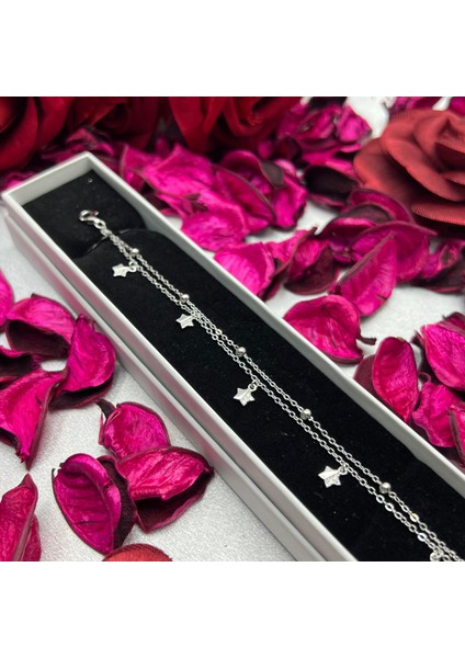 925 Ayar Gümüş Yıldız Figürlü Kadın Bileklik – Minimal ve Zarif, Gümüş Rengi