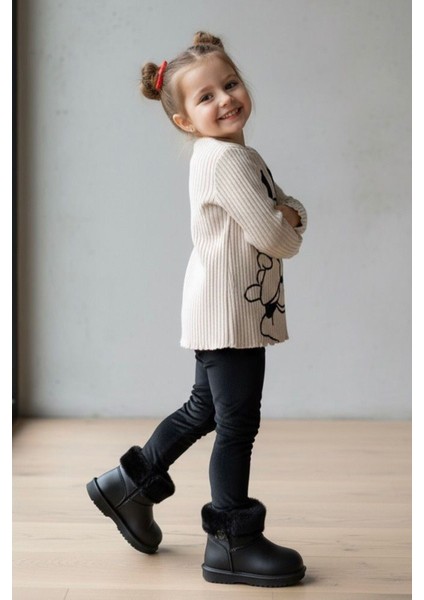 Mnn Fiyonk Kadife Baskılı Kız Çocuk Sweatshirt - Bej modelleri