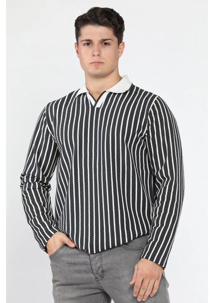 Gömlek Yaka Çizgili Erkek Sweatshirt P-00018583