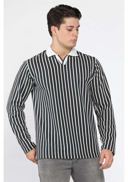 Gömlek Yaka Çizgili Erkek Sweatshirt P-00018583 fiyatları