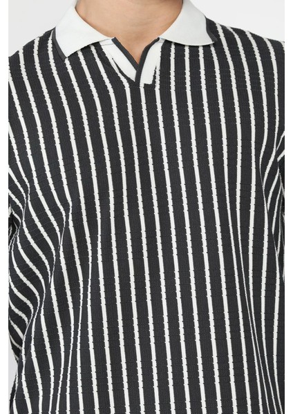 Gömlek Yaka Çizgili Erkek Sweatshirt P-00018583 fırsatları