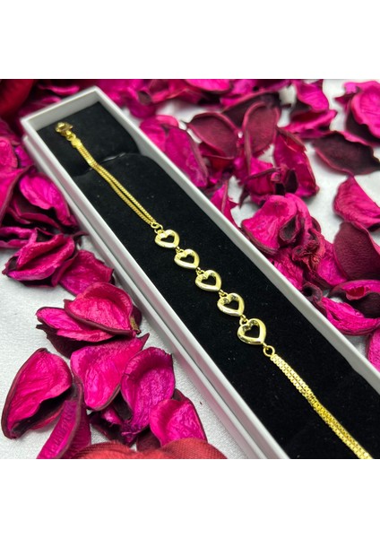 925 Ayar Gümüş Beşli Kalp Figürlü Kadın Bileklik – Modern Tasarım, Altın Kaplama