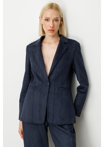 Kadın Torba Cepli Süet Ceket 5061 Lacivert