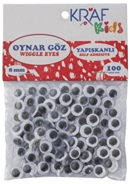 Kids 8 mm Oynar Göz 100 Adet Siyah Renkli Yapıştırıcı Malzeme Seti fiyatları