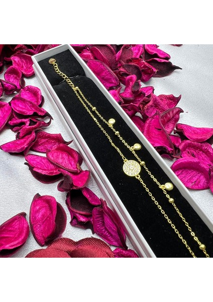 925 Ayar Gümüş Yuvarlak Taşlı Kadın Bileklik – Zarif Tasarım, Altın Kaplama