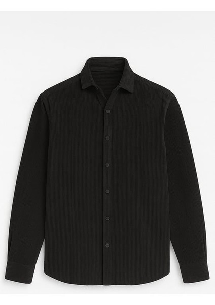 Fitilli Erkek Kadife Gömlek - Siyah