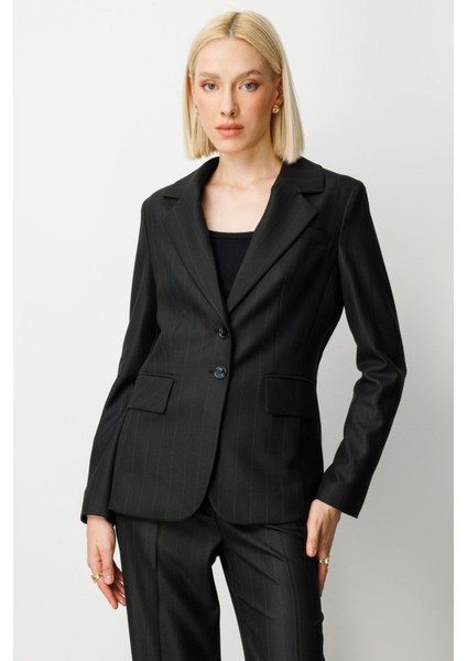 Kadın Çizgili Kapak Cepli Ceket 5127 Siyah fiyatları