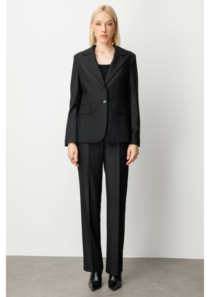 Kadın Çizgili Kapak Cepli Ceket 5127 Siyah modelleri