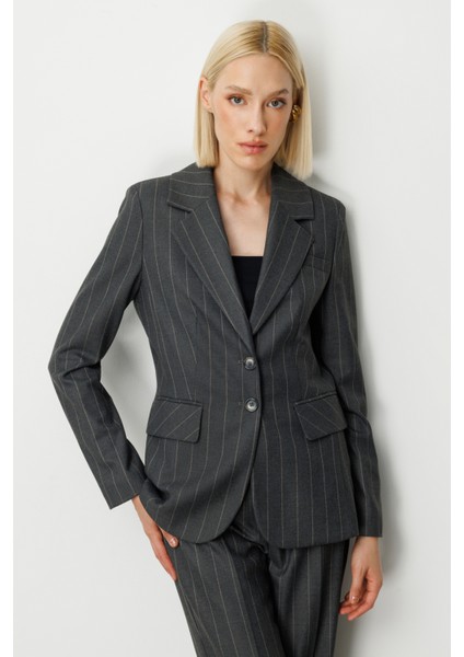 Kadın Çizgili Kapak Cepli Ceket 5127 Antrasit fiyatları