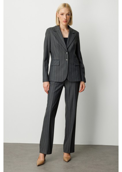 Kadın Çizgili Kapak Cepli Ceket 5127 Antrasit modelleri