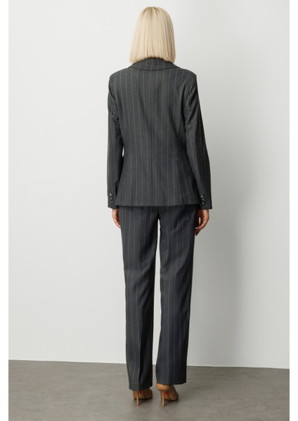 Kadın Çizgili Kapak Cepli Ceket 5127 Antrasit fırsatları