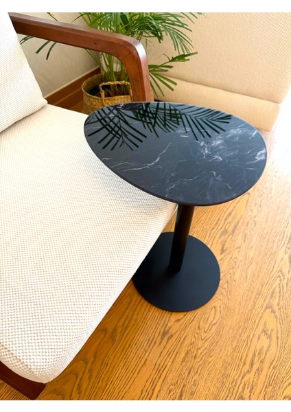 Siyah Mermer Desenli Modern 40X30 cm Zigon Yan Sehpa 8 mm Temper Cam fiyatları