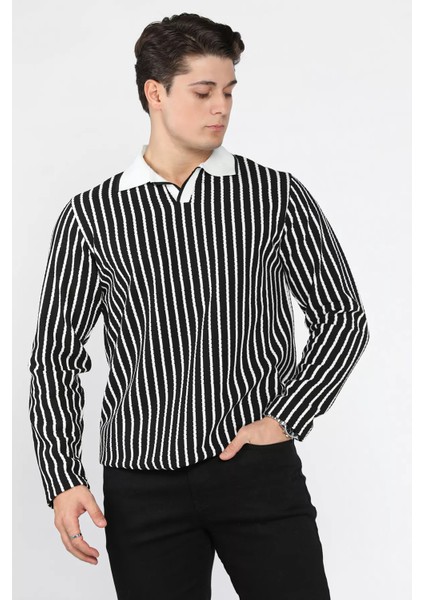 Gömlek Yaka Çizgili Erkek Sweatshirt P-00018583