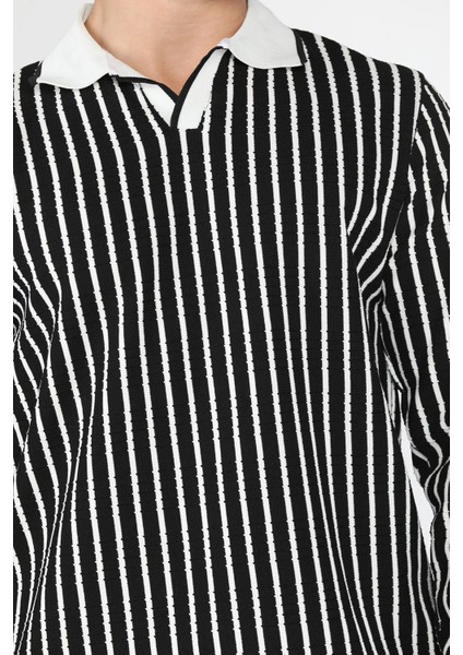 Gömlek Yaka Çizgili Erkek Sweatshirt P-00018583 fırsatları