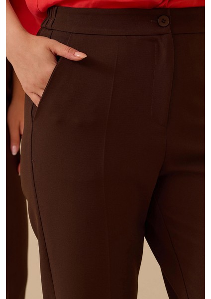 Kadın Beli Lastikli Bilek Boy Pantolon 0015 Kahverengi fiyatları