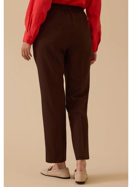 Kadın Beli Lastikli Bilek Boy Pantolon 0015 Kahverengi modelleri