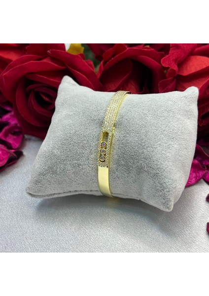 Altın Kaplama Zirkon Taşlı Kadın Kelepçe Modeli 925 Ayar Gümüş fırsatları