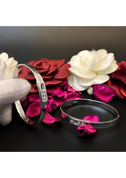 Zirkon Taşlı Unisex Kelepçe Çift Modeli 925 Ayar Gümüş