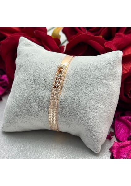 Rose Kaplama Zirkon Taşlı Kadın Kelepçe Modeli 925 Ayar Gümüş fırsatları