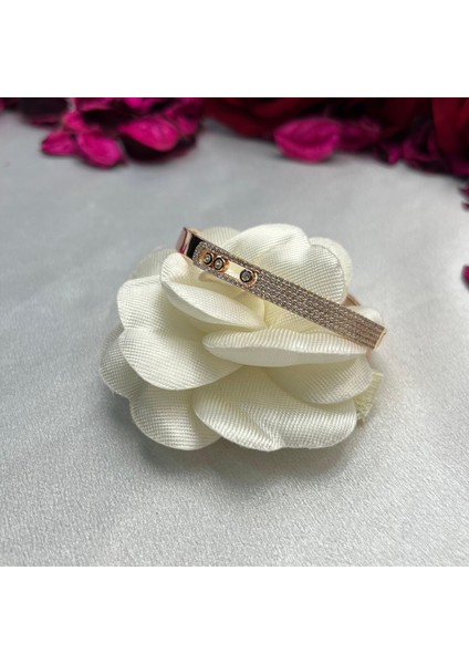 Rose Kaplama Zirkon Taşlı Kadın Kelepçe Modeli 925 Ayar Gümüş indirimleri