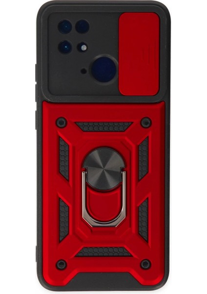 Xiaomi Redmi 10C Kılıf Pars Lens Yüzüklü Silikon - Kırmızı