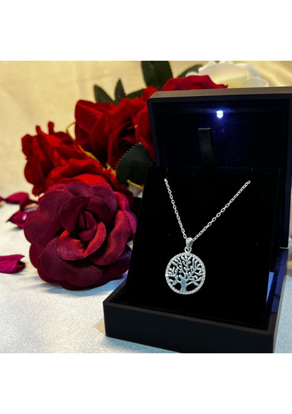Hayat Ağacı Figürlü Kadın Kolye 925 Ayar Gümüş Zirkon Taşlı