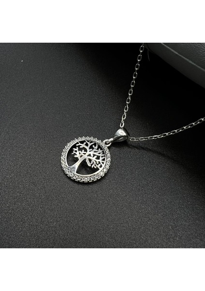 Hayat Ağacı Figürlü Kadın Kolye 925 Ayar Gümüş Zirkon Taşlı