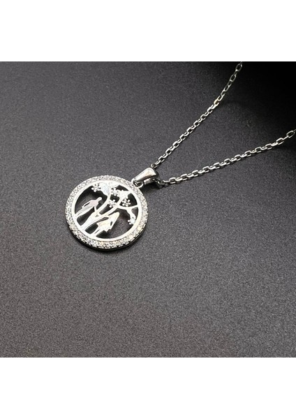 Aile Figürlü Hayat Ağacı Kadın Kolye 925 Ayar Gümüş Zirkon Taşlı