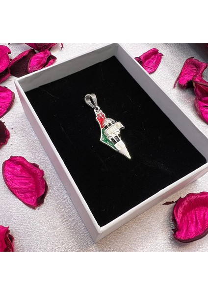 Filistin Haritası ve Kubbetüs Sahra Figürlü Kadın Kolye 925 Ayar Gümüş Mine Işlemeli fiyatları