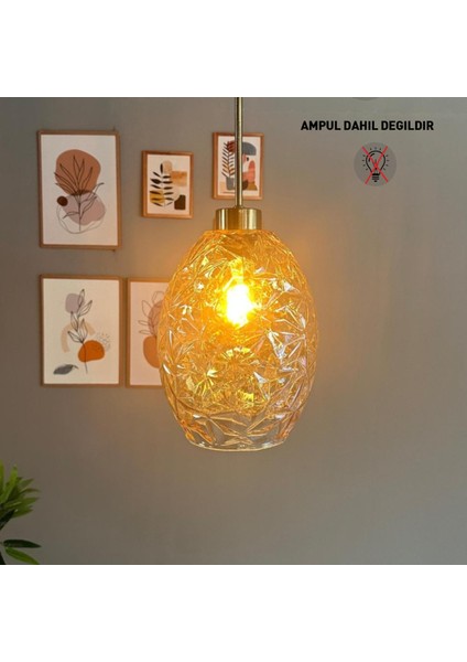 Veltro Cam Bal Rengi Tekli Avize Ince Eskitme Başlık Retro Sarkıt Lamba Salon Aydınlatma