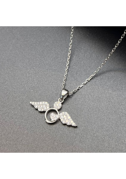 Kanatlı Ay Figürlü Kadın Kolye 925 Ayar Gümüş Zirkon Taşlı