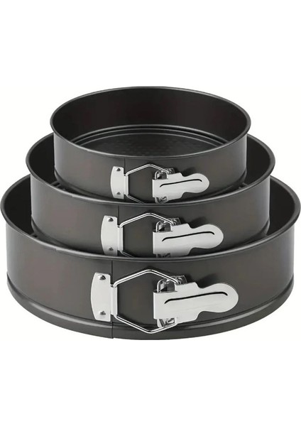 3’lü Kilitli Kelepçeli Yuvarlak Kek Kalıbı Seti