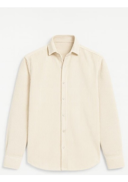 Fitilli Erkek Kadife Gömlek - Ekru
