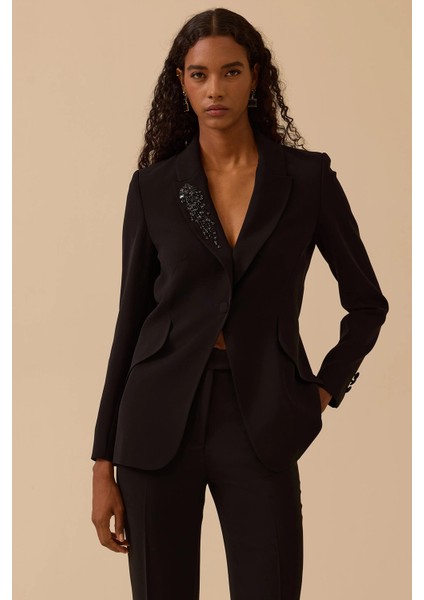 Kadın Boncuk Işlemeli Tek Düğmeli Ceket 0004 Siyah fiyatları
