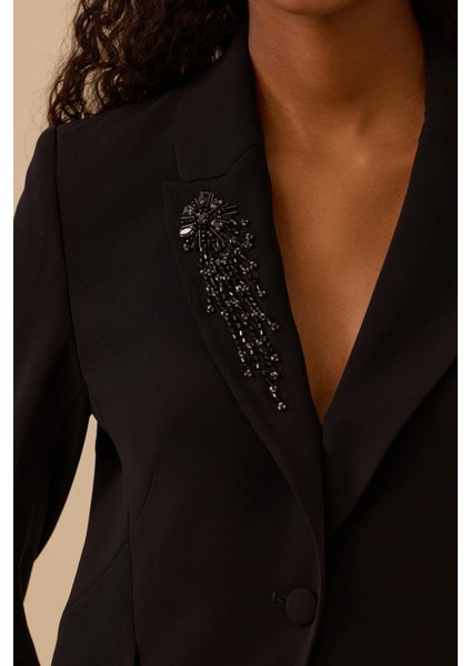 Kadın Boncuk Işlemeli Tek Düğmeli Ceket 0004 Siyah modelleri
