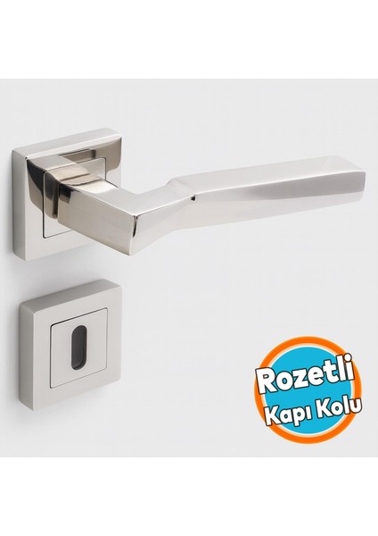 Kare Rozetli Oda Kapı Kolu Sağa ve Sola Uygun Nikel Inox 1 Takım