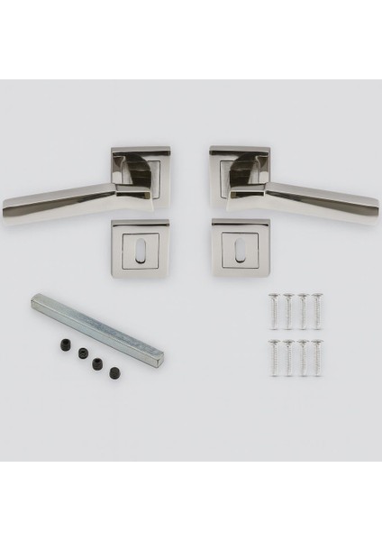 Kare Rozetli Oda Kapı Kolu Sağa ve Sola Uygun Nikel Inox 1 Takım fiyatları