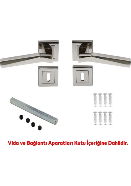Kare Rozetli Oda Kapı Kolu Sağa ve Sola Uygun Nikel Inox 1 Takım modelleri
