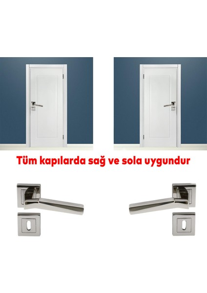 Kare Rozetli Oda Kapı Kolu Sağa ve Sola Uygun Nikel Inox 1 Takım fırsatları