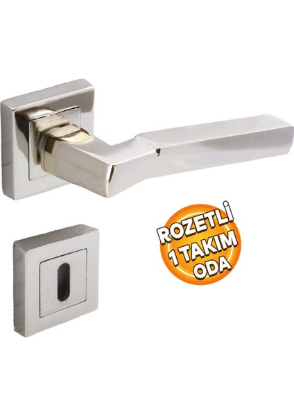 Kare Rozetli Oda Kapı Kolu Sağa ve Sola Uygun Nikel Inox 1 Takım indirimleri