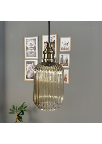 Wingmn Bal Rengi Cam Tekli Avize Lale Başlık Retro Sarkıt Restoran Salon Aydınlatma