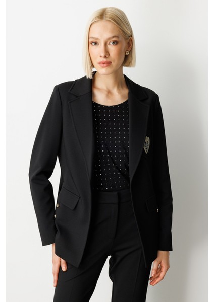 Kadın Cebi Armalı Süs Düğmeli Ceket 5033 Siyah